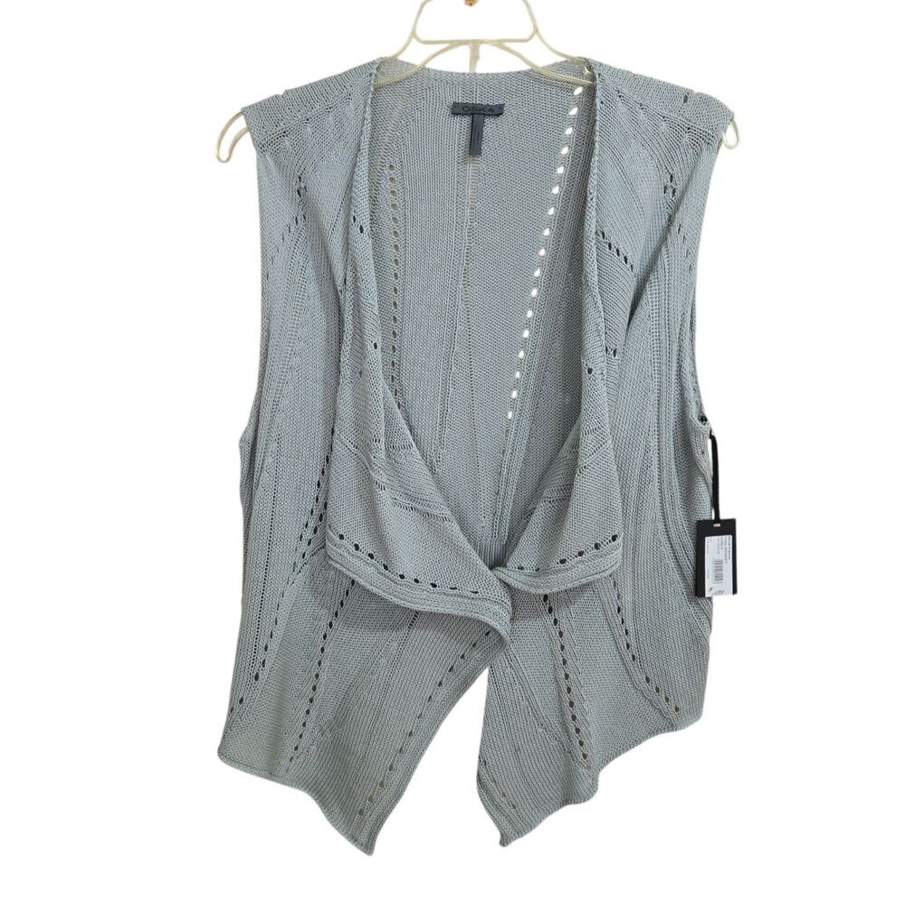 OSKA Sleeveless Sweater Vest Womens 4/XL Open Weave Cotton Lagenlook‎ Big Button